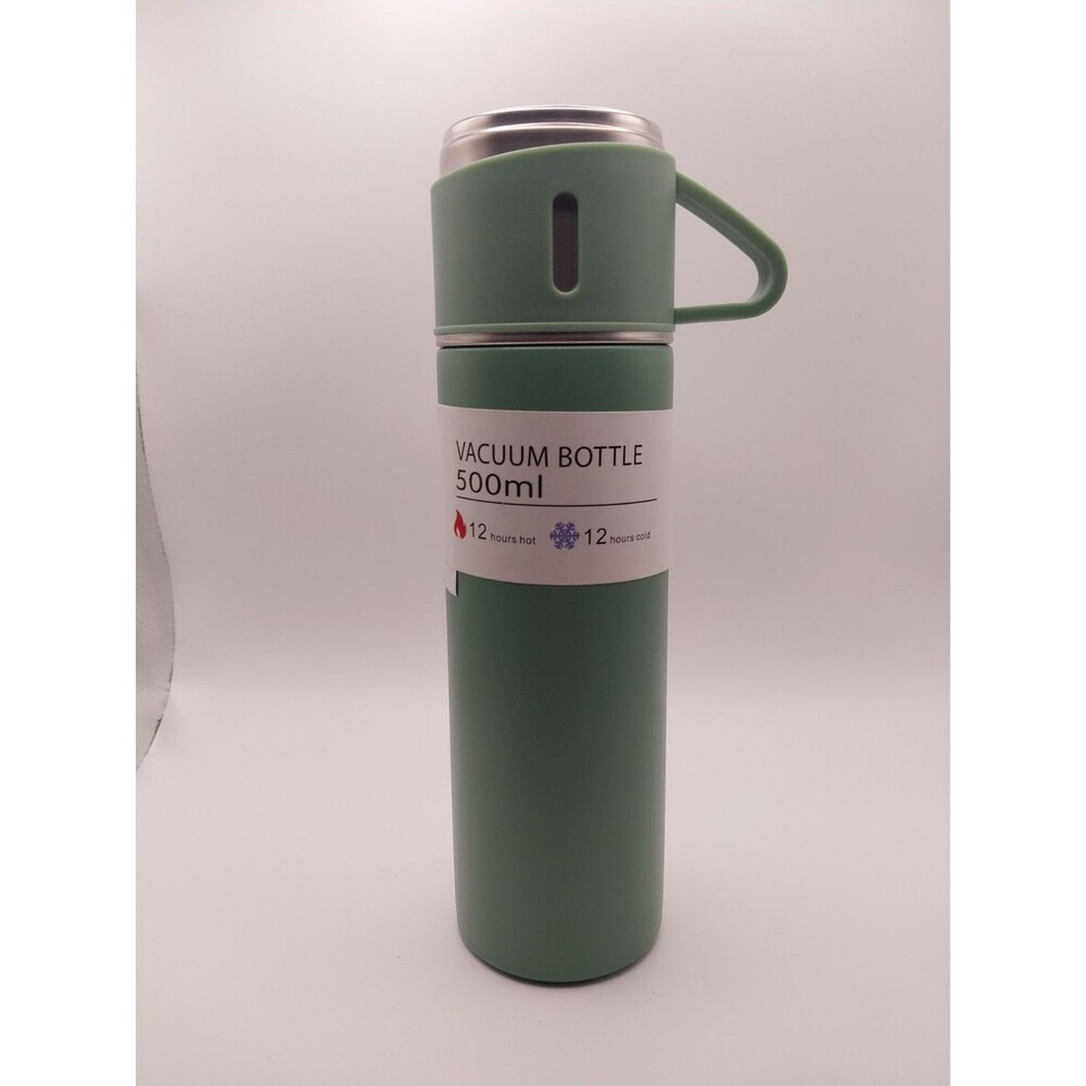 500ml Gray Insulated Stainless Steel Vacuum Flask Handle Twist Lid
